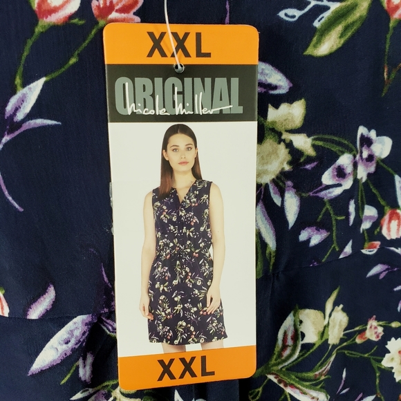 Nicole Miller Sheath Dress Navy Floral Drawstring - Picture 6 of 12